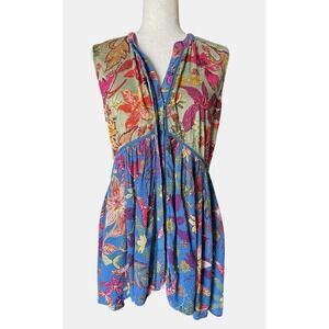 by Anthropologie Nia Floral Tunic Size Small Embroidered Ladder Lace Trim Flowy